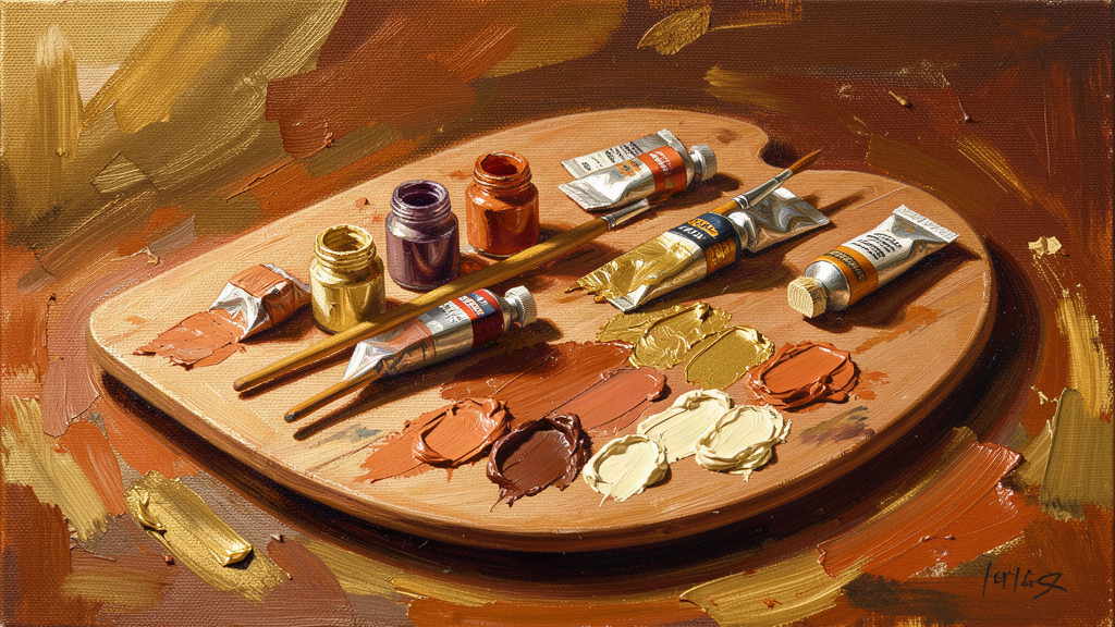 Detail of an oil painting with thick impasto brushwork in warm tones